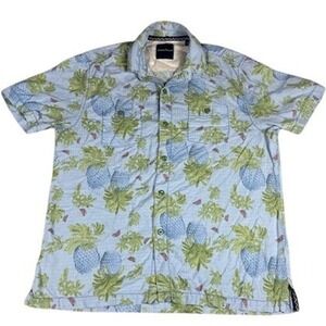 Tommy Bahama Shirt Mens Large Blue Silk Pineapple Print Camp Button Down T310487